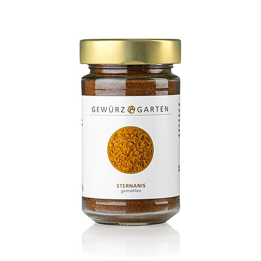 Gewürzgarten Sternanis, gemahlen, 100 g - Frucht des südchinesischen Magnolienbaums, geeignet für Weihnachtsbäckerei, Glühwein, Fisch, Meeresfrüchte, Geflügel und Gemüse, besonders bei Tomatenzubereitungen