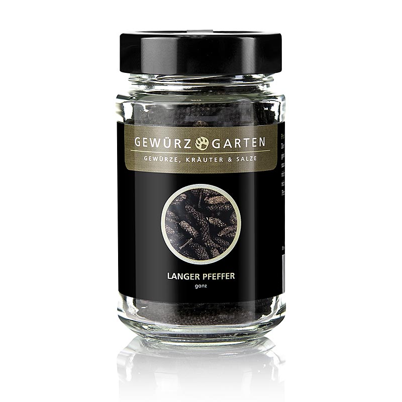 90 g of Gewürzgarten Langer Pfeffer - Stangen-, Balinesischer-, Bengalischer-Pfeffer in a spice jar (English)