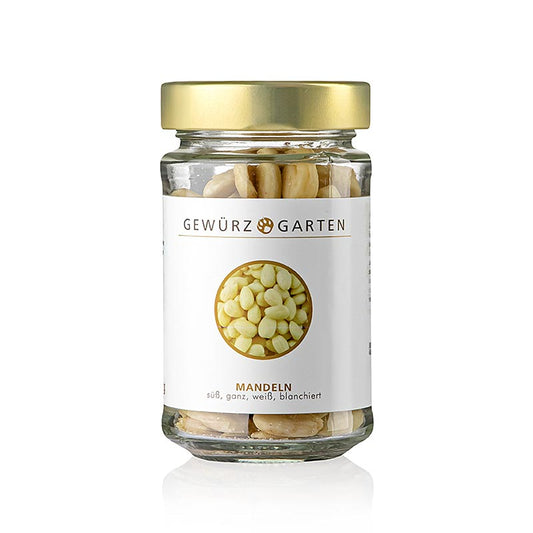 Gewürzgarten Mandeln, süß, ganz, weiß, 125 g - Samenfrüchte mit hohem Fettgehalt, beliebt für Marzipan und Gebäck, vielseitig in süßen und herzhaften Gerichten