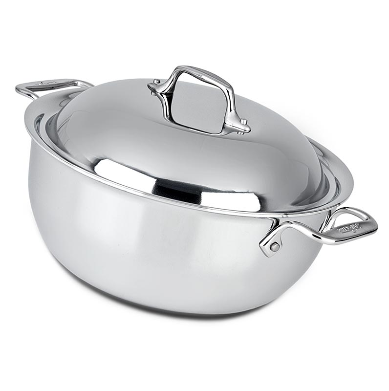 Hochwertiger All-Clad Holländischer Topf mit Deckel, Induktion geeignet, 26,7cm Durchmesser, 5,2 Liter Fassungsvermögen, aus Edelstahl, Aluminium und Aluminium-Legierungen, für gleichmäßige Wärmeverteilung ohne heiße Stellen, geeignet für alle Herdarten inklusive Induktion, überarbeitete Stainless-Serie mit verbessertem Handling und neuem ergonomischem Griff für angenehmes Kochgefühl