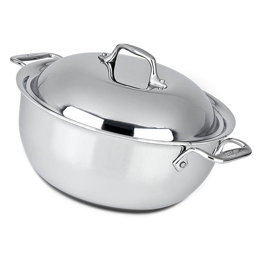 Hochwertiger All-Clad Holländischer Topf mit Deckel, Induktion geeignet, 26,7cm Durchmesser, 5,2 Liter Fassungsvermögen, aus Edelstahl, Aluminium und Aluminium-Legierungen, für gleichmäßige Wärmeverteilung ohne heiße Stellen, geeignet für alle Herdarten inklusive Induktion, überarbeitete Stainless-Serie mit verbessertem Handling und neuem ergonomischem Griff für angenehmes Kochgefühl