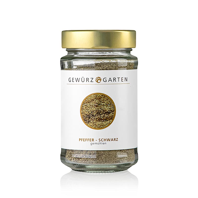 Gemahlener schwarzer Pfeffer Gewürzgarten, 120 g Hergestellt aus fast reifen Pfefferfrüchten, die fermentiert und getrocknet werden Harmoniert mit dunklen Speisen und Saucen
