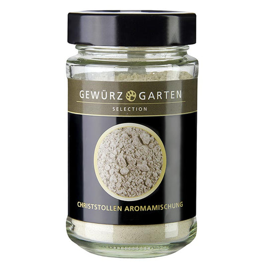A close-up image of the Gewürzgarten Christstollen Aromamischung (Wintersaison) product packaging, a 110 g spice blend for the holiday season