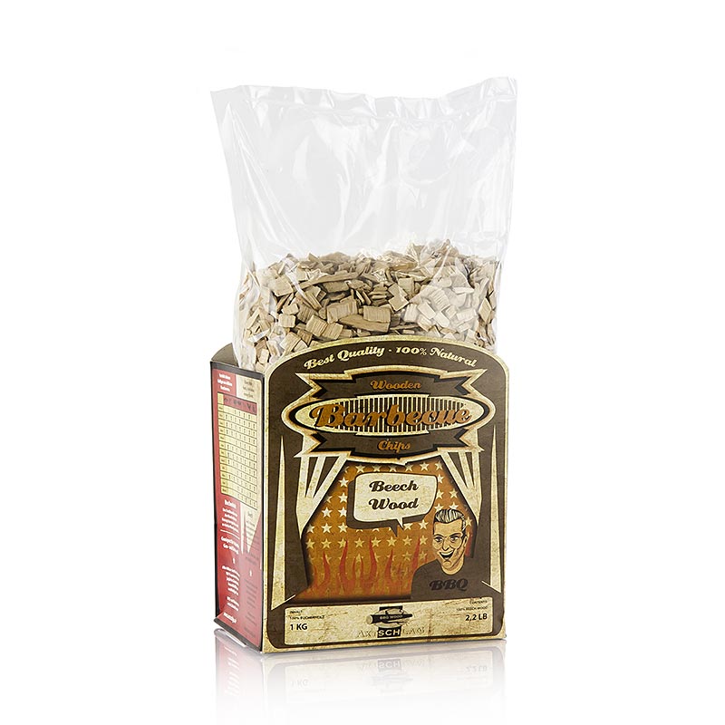 German:
1 kg Grill BBQ Räucherchips aus Buchenholz (Beech) für köstliches Raucharoma