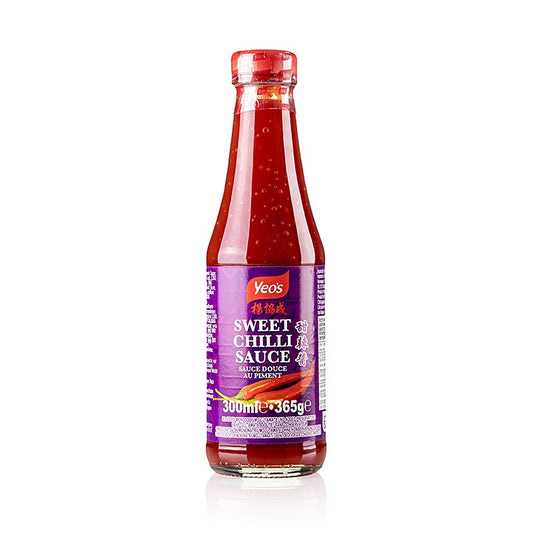 Chili-Sauce von Yeo´s, süß und mild scharf, ideal für frittierte und gebratene Speisen sowie Fingerfood