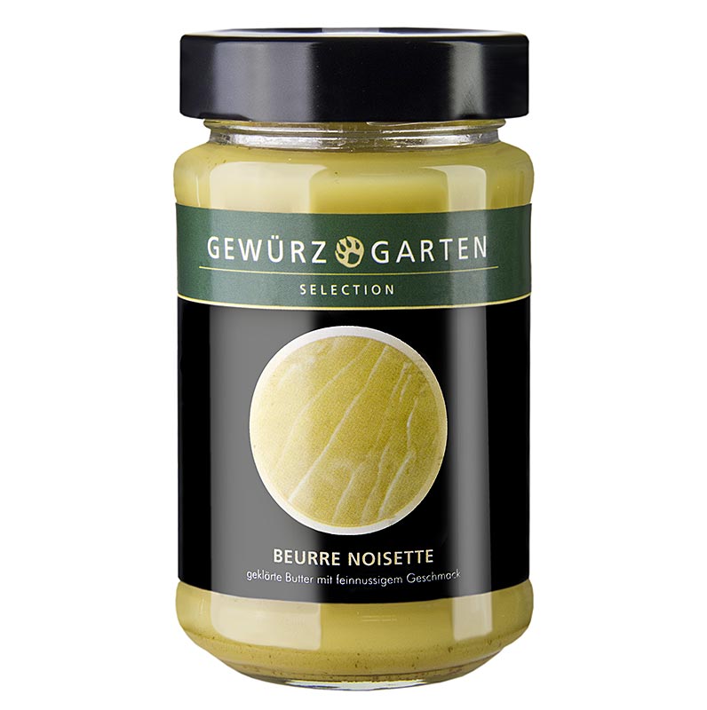 Gewürzgarten Beurre Noisette, geklärte Butter, nussiger Geschmack, 190 g - goldgelbe Butter mit feinnussigem Geschmack, ideal zum Braten von Fisch und Geflügel sowie zum Montieren von Saucen