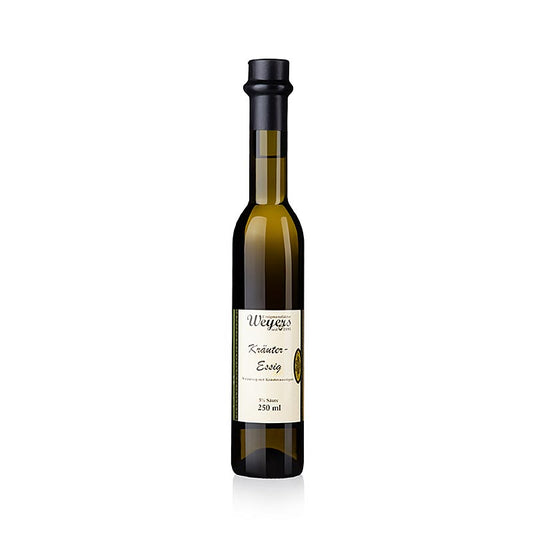 Kräftiger Weyers Kräuter-Essig mit 5% Säure, 250 ml, aromatisiert mit 25 Kräutern und Gewürzen, ideal für Olivenöl und helle Saucen