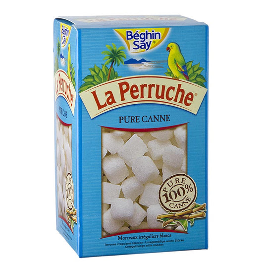 Weißer Würfelzucker aus 100% Zuckerrohr, ideal zum Süßen von Kaffee und Tee Kultiviert auf La Reunion im Indischen Ozean
