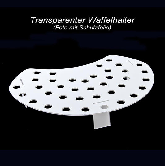 Mini-Waffelhörnchen-Halter aus Plexiglas in lichtgrau, ideal zur Präsentation von 38 Waffelhörnchen am Tisch oder auf dem Buffet