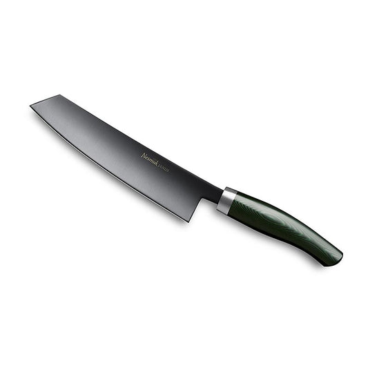 Couteau de cuisine Nesmuk Janus 5.0, 180 mm, virole en acier inoxydable, manche en micarta vert, 1 pièce