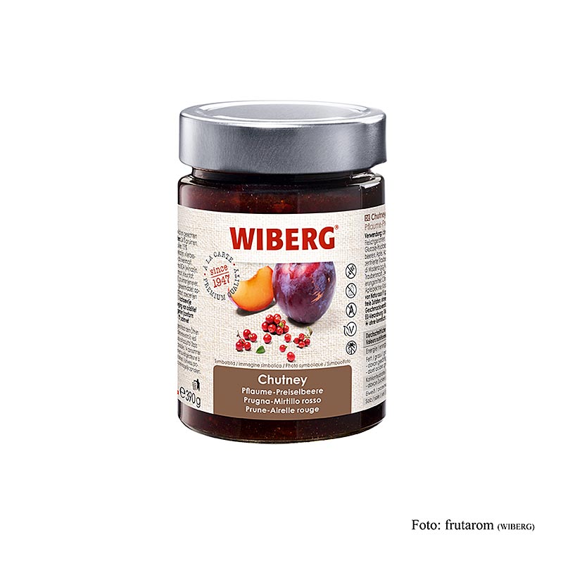 WIBERG Chutney Pflaume-Preiselbeere, 390 g - Bordeauxrot glänzend mit sichtbaren Fruchtstücken, vielfach einsetzbar zum Frühstück, bei Vorspeisen, Hauptgerichten und Desserts; besonders zu empfehlen zu Wildgerichten