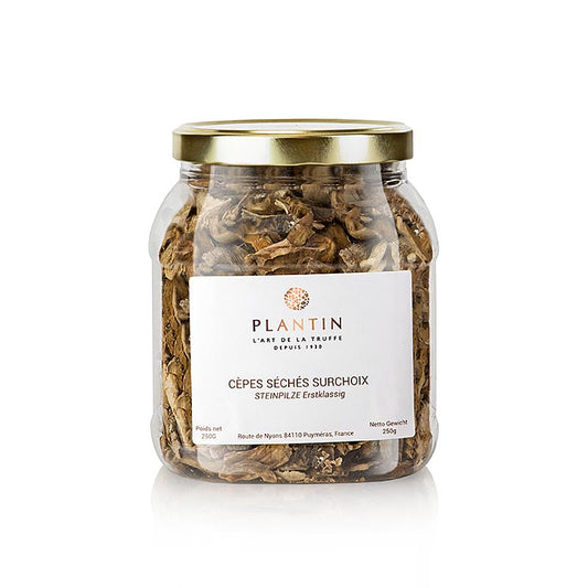 Getrocknete Steinpilze - Auslese Handselektiert, AB, 250 g für Pilzgerichte und zum Verfeinern von Suppen und Saucen Wächst von Mai bis September in lichten Buchenwäldern