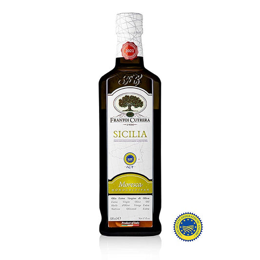 Natives Olivenöl Extra, Frantoi Cutrera IGP/ggA, 100% Moresca, 500 ml: Naturtrübes Olivenöl mit elegant fruchtigem Duft von Artischocken und aromatischen Kräutern, ideal zu Salz und Brot, Bruschetta, Hülsenfrüchten, Fisch und weißem Fleisch