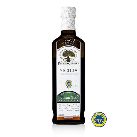 Natives Olivenöl Extra, Frantoi Cutrera IGP/ggA, 100% Tonda Iblea, 500 ml - Hochwertiges naturtrübes Olivenöl mit frischem, fruchtigem und intensivem Duft von grünen Tomaten und frischen Kräutern Ideal für Bruschetta, Fleisch, Fisch, Wild und rohes sowie gegartes Gemüse
