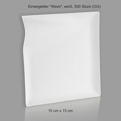 Einweg Teller "Wave", aus Zuckerrohrfasern, weiß, quadratisch mit Welle, 15x15cm, 500 St