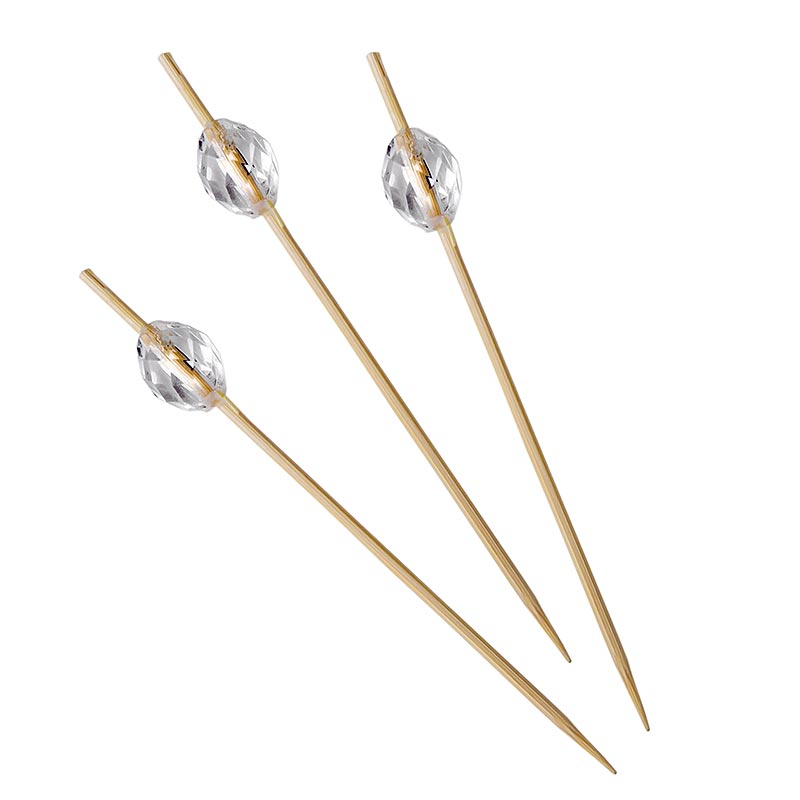 Holz-Spieße mit transparentem Kunststoff-Diamant, 9cm lang, ideal für Food-Präsentationen, Canapés, Finger Food, Buffets und Cocktails