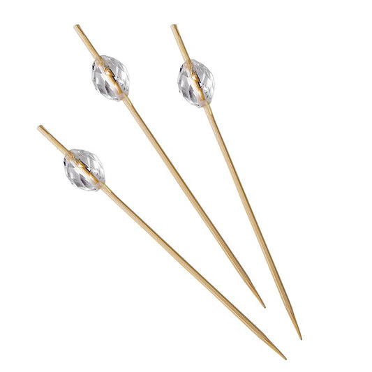 Holz-Spieße mit transparentem Kunststoff-Diamant, 9cm lang, ideal für Food-Präsentationen, Canapés, Finger Food, Buffets und Cocktails