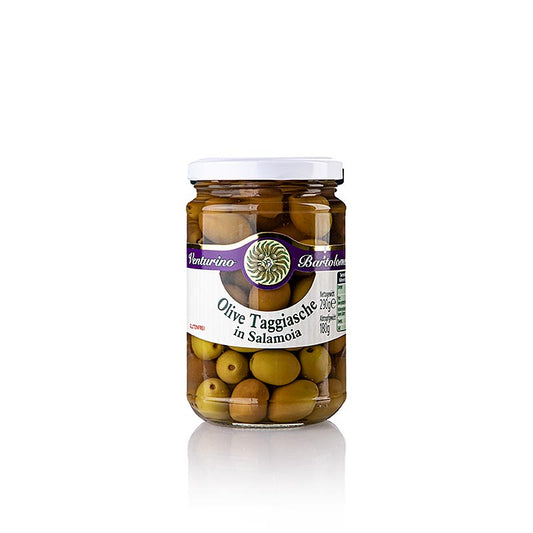 Miscela di olive, olive Taggiasche verdi e nere, con nocciolo, in salamoia, Venturino