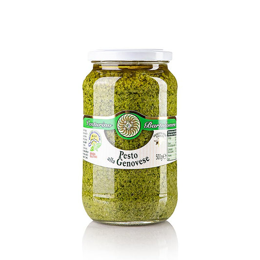 Pesto alla Genovese, Basilikum-Sauce, Venturino, 500 g - köstliche italienische Pesto mit Genoveser Basilikum, Olivenöl, Knoblauch, Pinienkernen, Cashewnüssen, Grana Padano und Pecorino, perfekt für Pasta, Fleischgerichte und Crostini