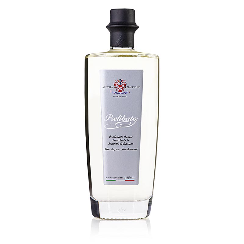 Balsamico Bianco Condimento Prelibato, 5 Jahre gereift, 500 ml, Malpighi, Eschenholzfass, hochwertiger Balsamico aus Modena, ideal zu Frischfisch und frischen Früchten