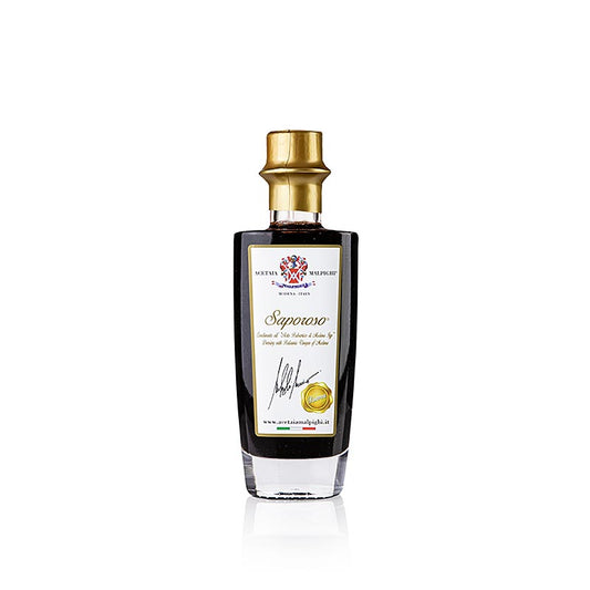 Balsamico Condiment Saporoso Riserva von Malpighi, 100 ml, 8 Jahre gereift in Eichen- & Akazienholz, ideal zu Gemüse und Fleischgerichten