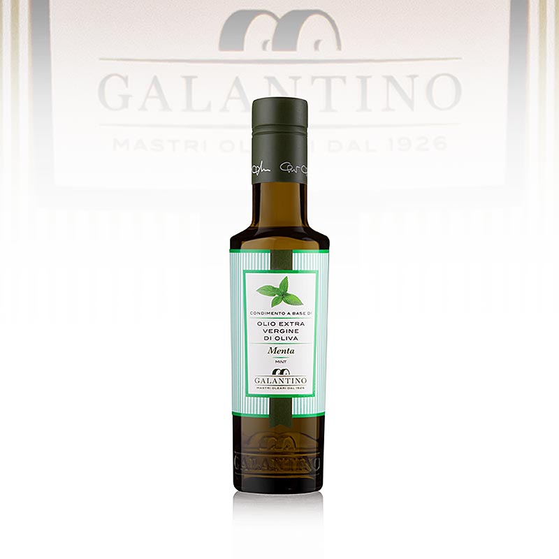 Natives Olivenöl Extra, Galantino mit Minze - Mentolio, 250 ml: Hochwertiges Olivenöl mit Minzgeschmack für gegrilltes Gemüse, Reissalat, Risotto, Kartoffeln und Fisch, ohne weitere Zusätze, delikater Duft