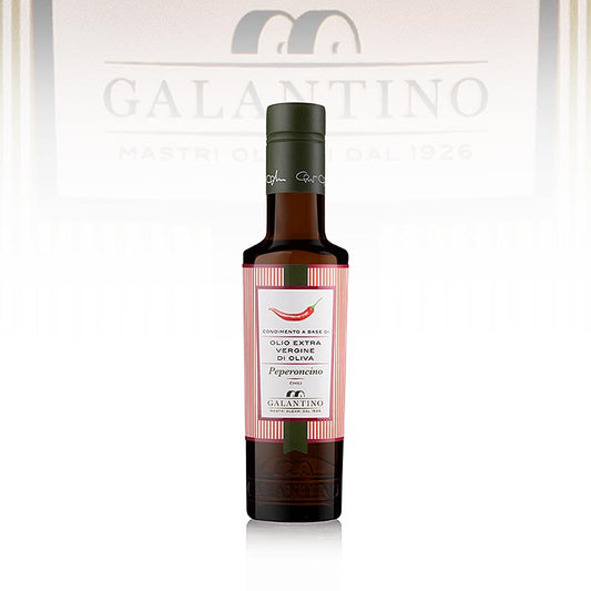 Flasche natives Olivenöl Extra mit Peperoni - Pepperolio, 250 ml, ideal zum Aromatisieren von Pasta, Saucen, Bohnen- und Erbsengerichten, Suppen und Pizza, hochwertiges Dressing ohne zusätzliche Aromastoffe, mit delikatem und angenehmem Duft