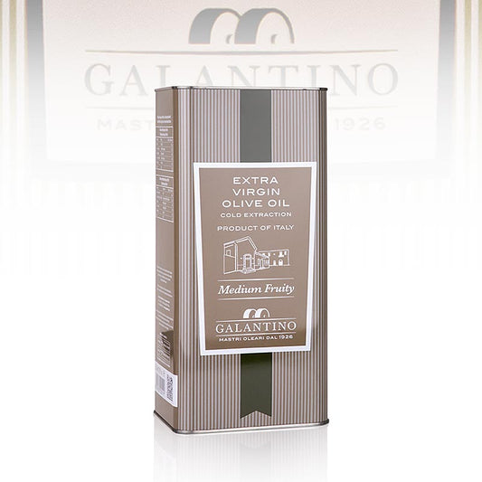 Natives Olivenöl Extra, Galantino Il Frantoio, leicht fruchtig, 5 l - Goldgelbes Olivenöl mit grünen Reflexen, handgeerntet und kalt extrahiert Passt perfekt zu Salatdressings, Pasta und Suppen, sowie zum Kochen und Frittieren Hergestellt in Apulien von der Familie Galantino