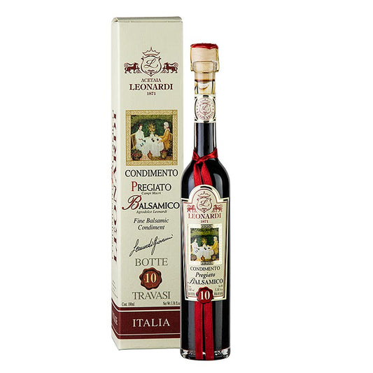 Leonardi - Balsamico Il Pregiato Condimento, 10 Jahre, 100 ml: Süßer und weicher Balsamico, 10 Jahre gereift, ideal für Süßspeisen und leichte Hauptspeisen
