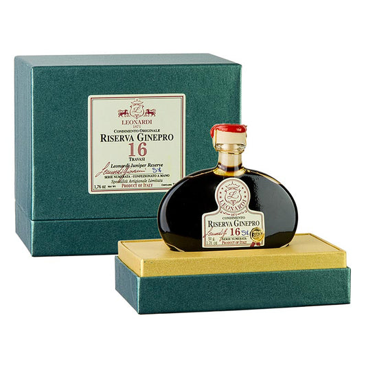 Leonardi - Gran Riserva Condimento, 16 Jahre, Wacholderholzfass, 50 g - Balsamico mit herb-süsslicher Note, perfekt für Wildgerichte, reifen Käse und herzhafte Fleischvariationen