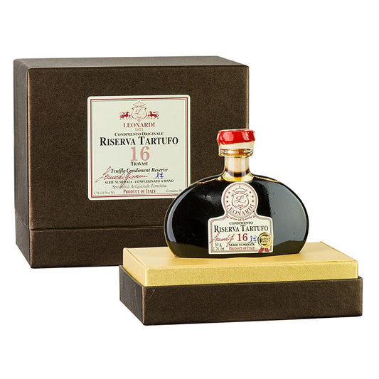 Leonardi - Riserva Trüffel Condimento, 16 Jahre, 50 g - Genießen Sie das Aroma von weißen Trüffeln in diesem exquisiten Riserva Condimento, das sich perfekt für Gerichte wie Risotto, Eierspeisen, Fleischvariationen und Käse eignet Ein wunderbares Geschenk für Trüffelliebhaber in einem einzeln nummerierten, zertifizierten Flakon