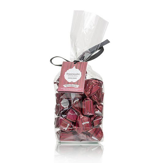 Tartuflanghe Mini Trüffelpralinen - Dolce d´Alba, extra dunkle Schokolade, ca7g, schwarz/rot, 200 g - Pralinen aus Piemont-Haselnüssen und extra viel dunkler Schokolade, hergestellt aus der geschützten Haselnuss-Varietät Tonda Gentile delle Langhe mit IGT-Herkunftsbezeichnung, eine köstliche Geschenkidee!