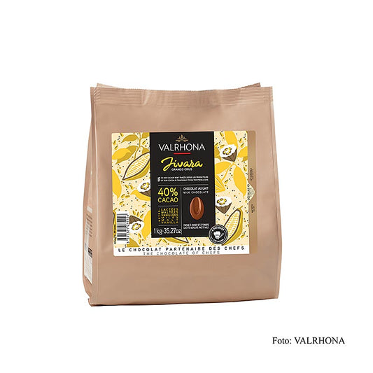 Valrhona Jivara Lactée Grand Cru Vollmilch Couverture Callets, 40% Kakao, 1 kg - Hochwertige Milchschokolade aus Forasteros-Kakaobohnen, mit cremiger Tonalität, Vanille- und Malznoten, ideal für die Patisserie
