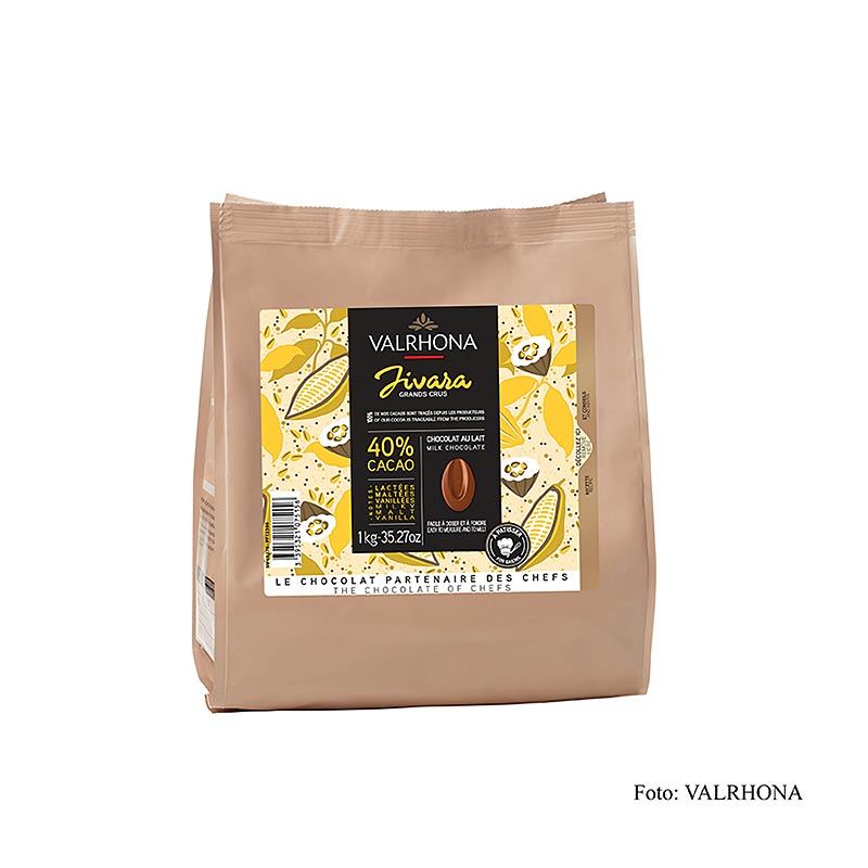 Valrhona Jivara Lactée Grand Cru Vollmilch Couverture Callets 1 kg, 40% Kakao, hochwertige Milchschokolade für Konditorei und Patisserie (German)