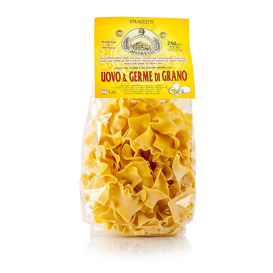 Morelli 1860 Straccetti, Germe di Grano, mit Ei und Weizenkeimen, 250 g - Handgezogene Nudeln aus Weizenkeimmehl mit einzigartigem Format, ideal für Restaurants, kleben nicht zusammen, perfekt für leichte Soßen