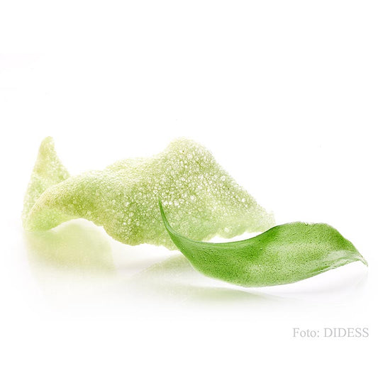 Kroepoek mit Wasabi, ungebacken, grün, 105 g, 48 St - Feine, geschmacksintensive Variante des bekannten Krabbenbrots, pikant gewürzt mit Wasabipaste und von grüner Farbe Ideal zur Reistafel, als Dekoration oder zum Knabbern Wird bei 190°C ca 10 Sekunden in Sonnenblumen- oder Erdnussöl ausgebacken
