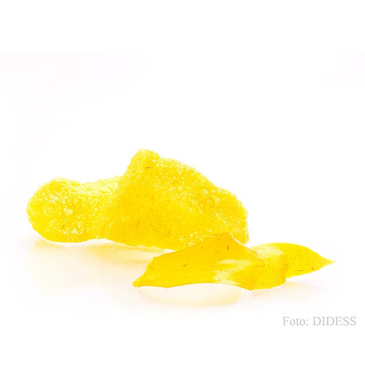 Kroepoek mit Safran, ungebacken, gelb, 105 g, 48 St - Feine, geschmacksintensive Variante, abgeschmeckt mit Safran, von gelber Farbe, sieht aus wie ein Pflanzenblatt, wird ausgebacken zu hauchdünnen Scheiben für Reistafel, Dekoration oder zum Knabbern