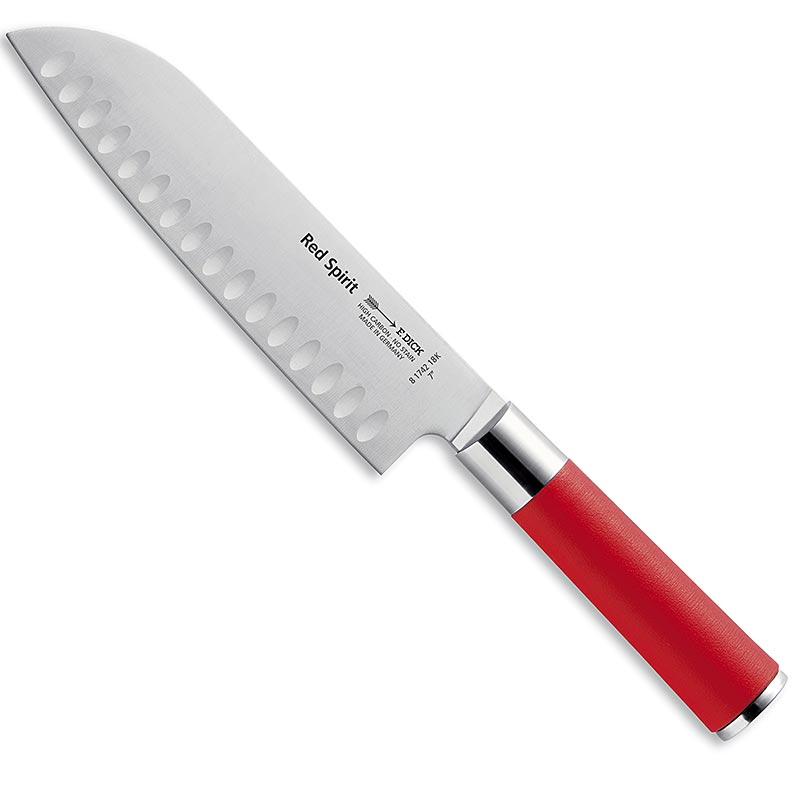Serie Red Spirit Santoku Messer mit Kullenschliff, 18cm, DICK, 1 St - hochwertiges Kochmesser für präzise Schnitte in der Küche