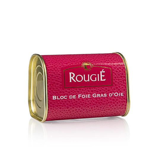Gänsestopfleberblock, Foie Gras, Trapez, Halbkonserve, Rougié, 145 g - Delikate Gänseleberfarce mit Portwein und Gewürzen, attraktive Trapezform, ideal mit Brinjal Auberginen Pickle oder Essbaren Landschaften Gelees serviert