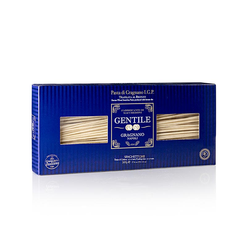Pastificio Gentile Gragnano IGP - Spaghettone, bronzegezogen, 500 g - Hochwertige Nudeln aus Gragnano mit IGP-Emblem, hergestellt nach traditioneller Methode und ausgewähltem Hartweizengriess, Quellwasser und Bronzeformen