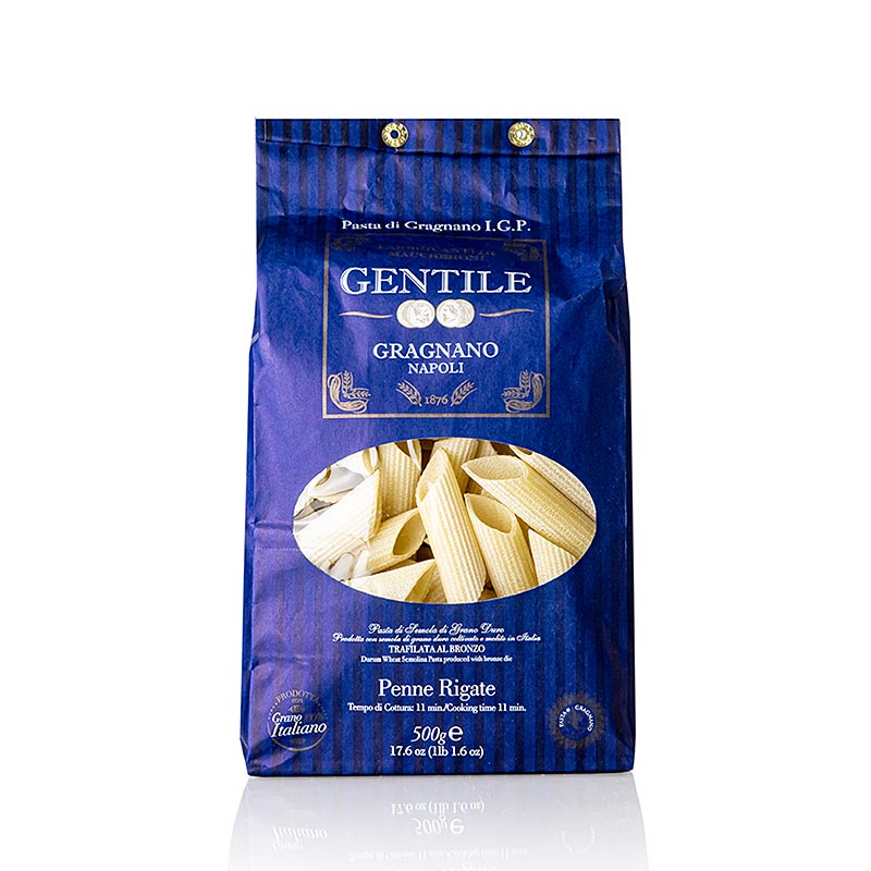 Pastificio Gentile Gragnano IGP - Penne rigate, étirées en bronze, 500 g