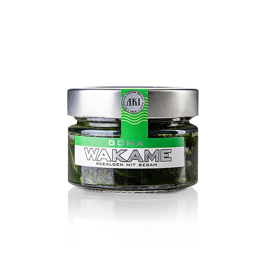 Goma Wakame, Seealgensalat mit Sesam fertig angemacht, 100 g, bereits verzehrfertig angemacht, mit Chili, Sesam, Sesamöl, Sojasauce und Essig
