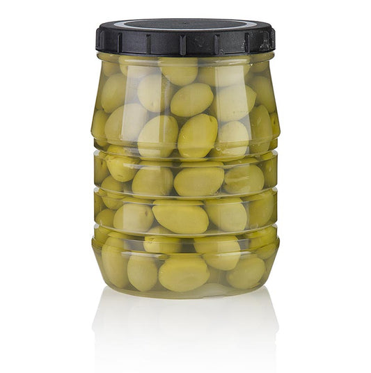 Grüne Oliven mit Kern in Lake, Linos, 1,5 kg: Naturbelassen, knackig und fruchtig im Geschmack, ideal für Salate, Marinaden und als griechischer Genuss Olivensorte: Chalkidiki