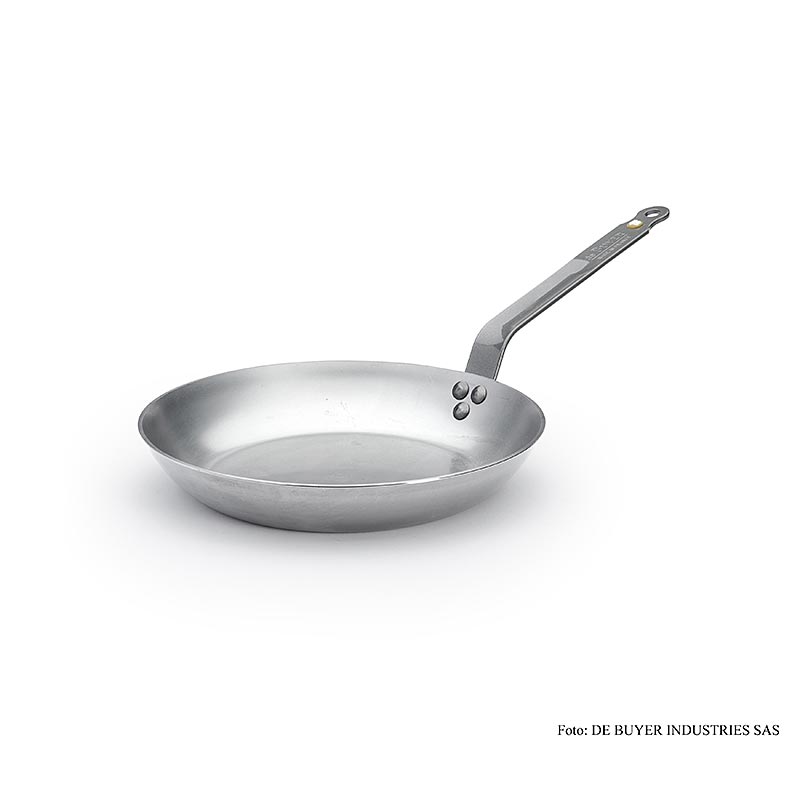 Eisenpfanne Lyonnaise der Serie Mineral B Element von deBUYER, ø 28cm, 4cm hoch, aus 99% Eisen mit Bienenwachs-Endbehandlung, natürlicher Anti-Oxidationsschutz, vernieteter Griff aus Bandstahl, PFAO- und PTFE-frei, geeignet für alle Kochplatten