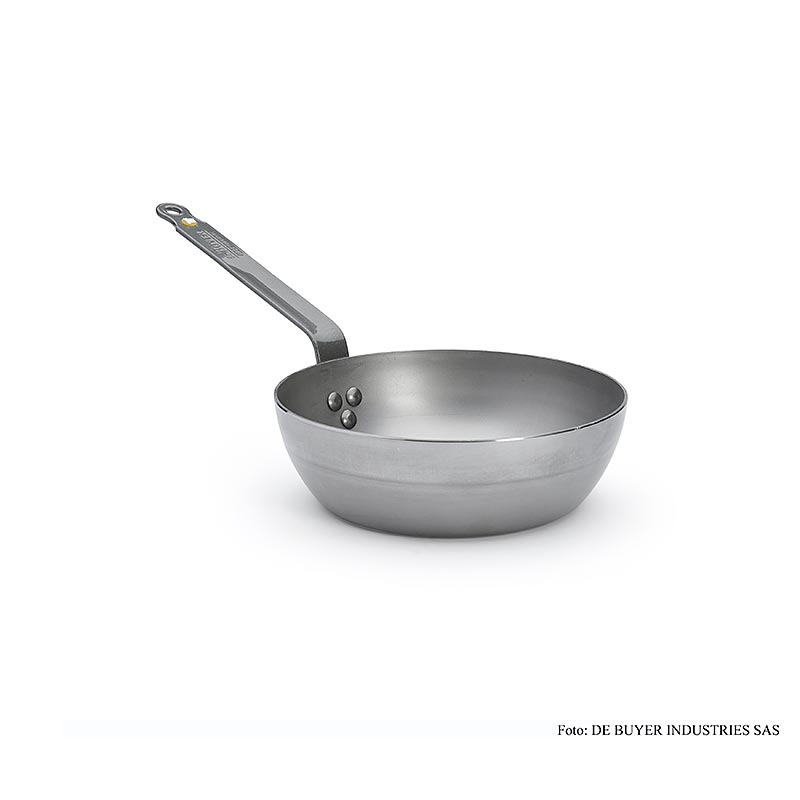 deBUYER Mineral B Element Eisenpfanne Country, ø 24cm, 7,5cm hoch, 1 St aus 99% Eisen mit Bienenwachs-Endbeschichtung, vernietetem Griff und 2,5 bis 3mm starken Wandungen, PFAO- und PTFE-frei, für alle Kochplatten geeignet Ideal zum Anbraten, Grillen und Bräunen