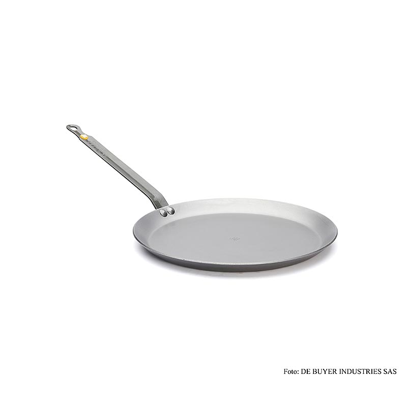 deBUYER Mineral B Element Eisenpfanne Pancake, ø 26cm, 1,5cm hoch, 1 St - Hochwertige Pfanne aus 99% Eisen mit Bienenwachs-Endbehandlung und natürlichem Anti-Oxidationsschutz, geeignet zum Anbraten, Grillen und Bräunen, vernieteter Griff aus Bandstahl, PFAO- und PTFE-frei, für alle Kochplatten geeignet