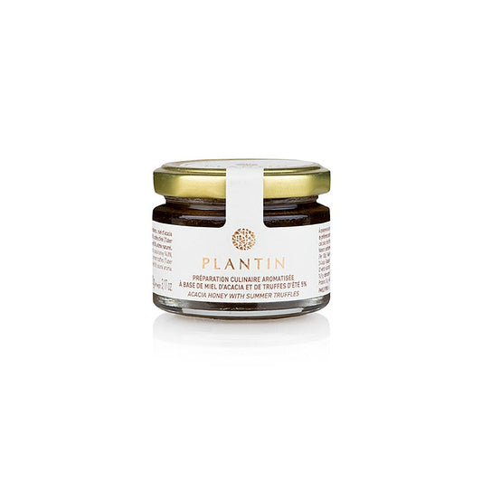 Goldfarbener Akazienhonig mit Sommertrüffel und Plantin, 90 g - schmeichelhafte Textur und Aroma