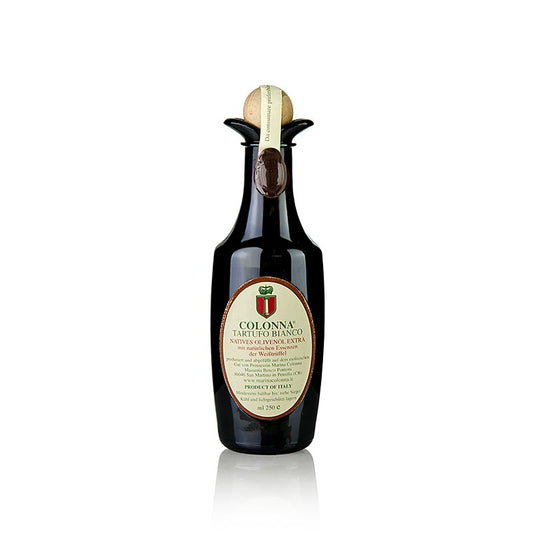 Extra natives Olivenöl mit weißem Trüffel-Aroma (Trüffelöl) von M Colonna, 250 ml - hochwertiges Olivenöl aus Molise, Italien, hergestellt aus weißen Trüffeln und Extra Vergine Olivenöl Colonna, das kräftig-pfeffrig duftet und perfekt zu Toast, Eiern, Reis- und Nudelgerichten passt, hergestellt auf dem Anwesen von Marina Colonna in Molise, Italien, mit über 25000 Olivenbäumen, die lokale und italienische Varietäten kultivieren