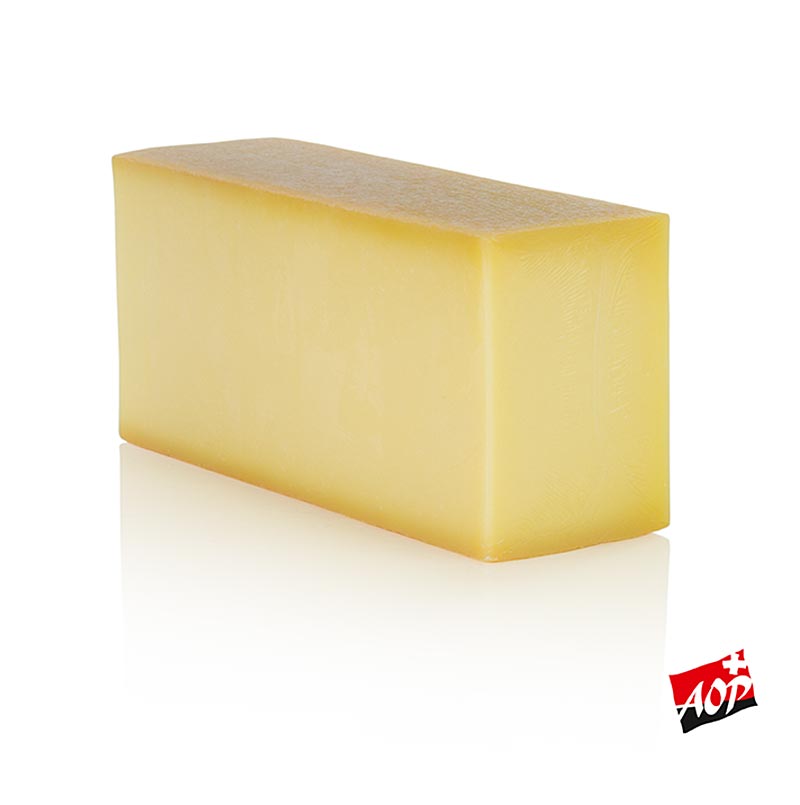 Gruyère Käse (Greyezer AOP), King-Cut 6 Mon gereift, Stück, ca2,8 kg - Körniger Hartkäse mit rotbrauner Rinde, langsam gereift in klimatisierten Lagerkellern, herzhafter, pikanter Geschmack und 45% Fettgehalt im Trockenen