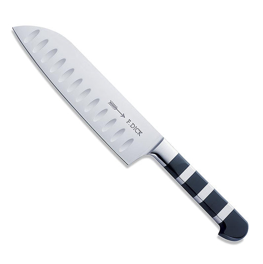 Santoku Messer Serie 1905 mit Kullenschliff, 18cm Klinge, perfekt ausbalanciert, ergonomischer Griff, verhindert Anhaften von Lebensmitteln, ideal zum Hacken und Zerkleinern von Gemüse, Fleisch und Fisch Hergestellt in Deutschland